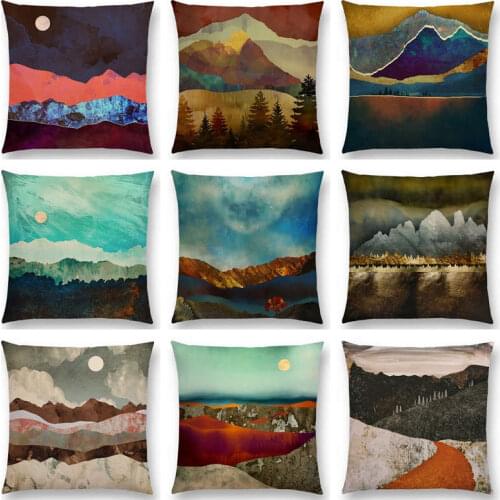 Sun Moon Day Night Sky Mountains Beyond Desert Vast Wilderness Metallic Prints Beautiful Cushion Cover Sofa Throw Pillow Case