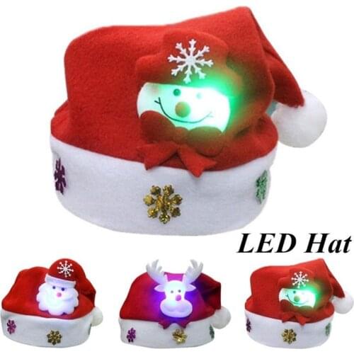 Santa LED Light Up Flashing Costume Party Red Hat Cap Kids Child Christmas Xmas Party Cute Cap New Year Gifts Decor