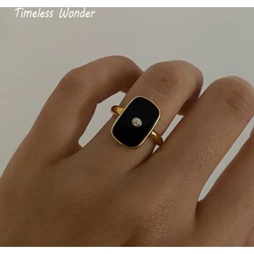 Timeless Wonder Glam Enamel Zirconia Geo Rings for Women Titanium Gothic Jewelry Punk Designer Ins Egirl Party Date Emo Mix 4549