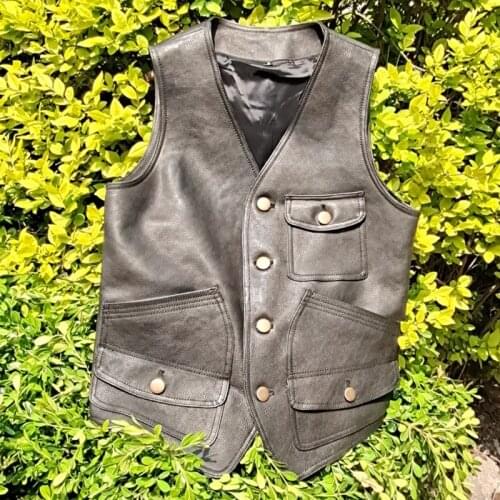 YR!Free shipping.wholesales.cheap casual genuine leather vest.thick cowhide leather jacket.men motor biker leather vest