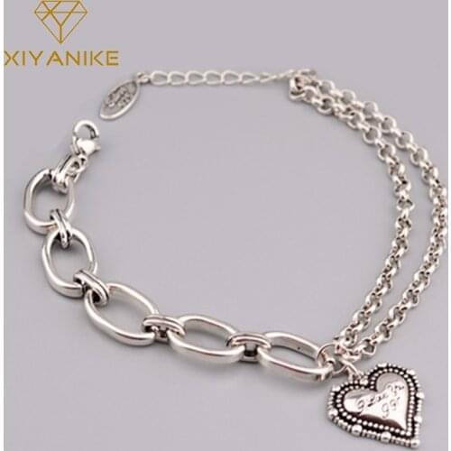 XIYANIKE 925 Sterling Silver Love Heart Eroval CIrregular Chain Bracelet For Woman Unique Design Retro Cold Wind Luxury Jewelry