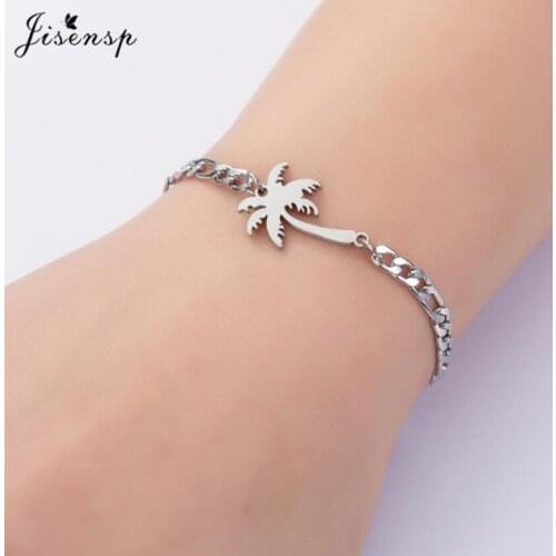 Jisensp Stainless Steel Bracelet for Women Bohemian Style Summer Beach Coconut Tree Charm Bracelet Lovers Engagement Jewelry