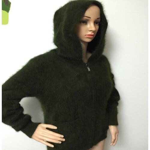 100% Women Mink Cashmere Sweater Coat With Pocket and zipper Pullover Hooded Knitted Jumper Free Shipping JN459
