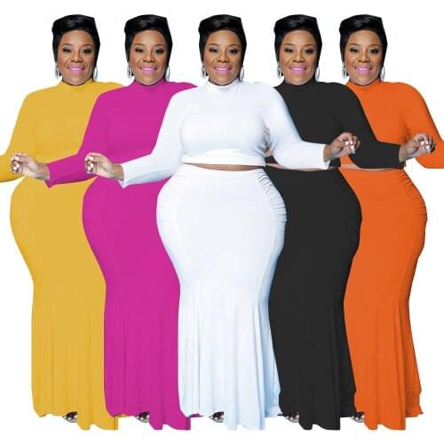 Sexy Club Fall Outfits Plus Size 4XL Elegant Long Sleeve Tops + Bodycon Skirts Robe Femme Chic Yellow Orange Suits Clothing