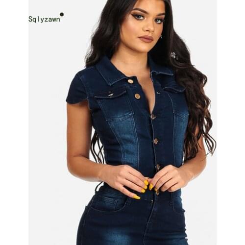 2020 Turn Down Collar Bodycon Mini Dress Women Summer Pocket Button Jeans Dress Sexy Split Ladies Denim Overall Dress Plus Size