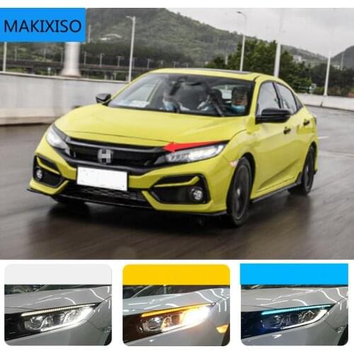 1 Pair Car Headlight Decoration Yellow Turn Signal For Honda Civic 2020 2021 DRL LED Daytime Running Light