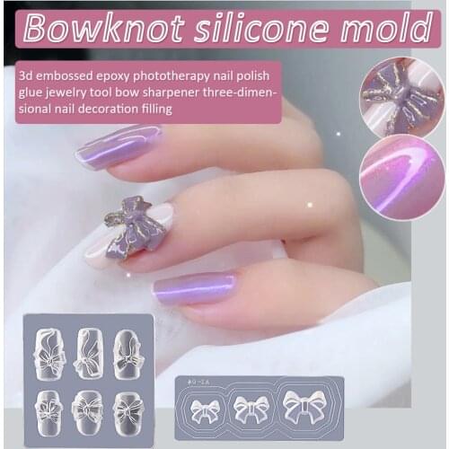 1pcs Silicone Bow Nail Carved Mold 3D Relief Sculpture Stamped Stencil Nail Art Stencils DIY UV Gel Japanese Style Manicure Tool