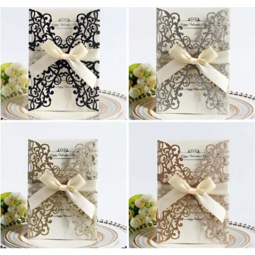 10Pcs Bowknot Glitter Invitations Style Wedding Invitations Cards Tags Bridal Gift Greeting Card Kits Event Party Supplies Decor