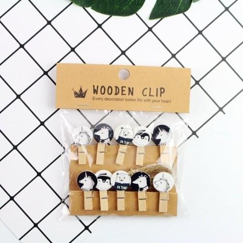 10 pcs/lot Creative Norse Mythology Wooden Clip Photo paper Clothespin Craft Clips Party Decoration Clip with Hemp Rope