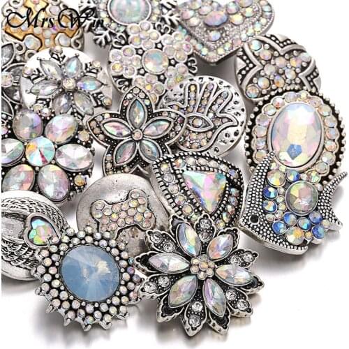 10pcs/lot Mixed 18mm Snap Jewelry Crystal 18mm Metal Snap Buttons Buttons Rhinestone Watches Snap Bracelets for Women