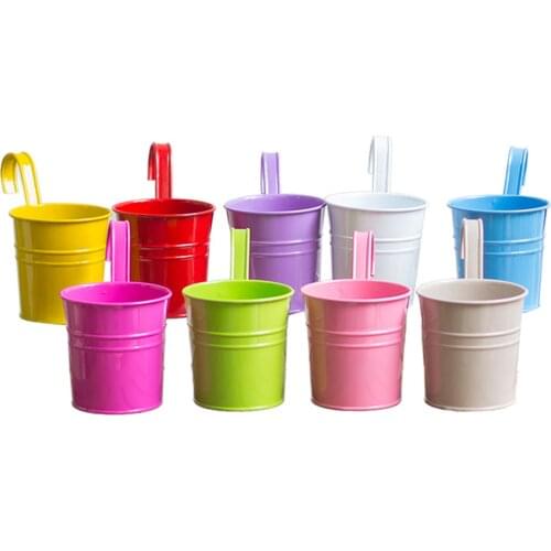 10pcs Garden Metal Flower Pots Hanging Pot With Detachable Hook Drainage Hole Plants Basket Bucket Vase