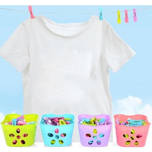 30Pcs Windproof Clothes Underwear Socks Clothespin Drying Clips with Basket