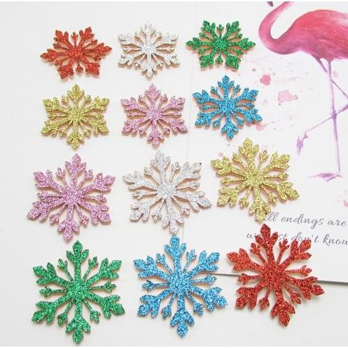 50pcs/lot Glitter snowflake Padded Appliques for Children Headwear Hair clip Accessories and Garment Accessories