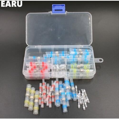 50pcs New Heat Shrink Solder Sleeves Cable Wire Crimp Butt Terminals Connectors with Box Kit 1.5-6.0mm Quick Connect Connector