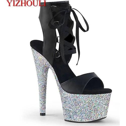 6 inches.Sequined waterproof platform, 15cm stiletto ankle boots, stage party pole dancing performance, dancing shoes
