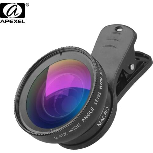 APL-0.45WM Phone Lens Kit 0.45X Super Wide Angle 12.5X Super Macro Lens HD Camera Lens For iPhone Samsung All Cell Phones