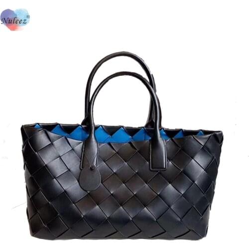 Brand High Quality Big Tote Bag For Travelling Woven Art Two Colors One-Shoulder Real Cowhide Leather European Style Fashion 21
