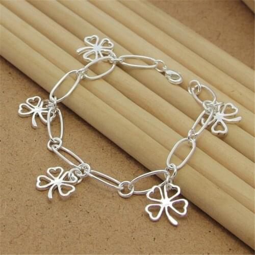 925 Sterling Silver Bracelet Paper Clip Four-Leaf Clover Bracelet For Woman Charm Jewelry Engagement Gift