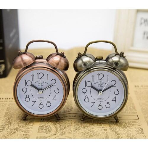 Alarm Clock Home Bedroom Decoration Classic Simple Stainless Metal Shell Two-Way Bell Alarm Clock Home Decoration Silence