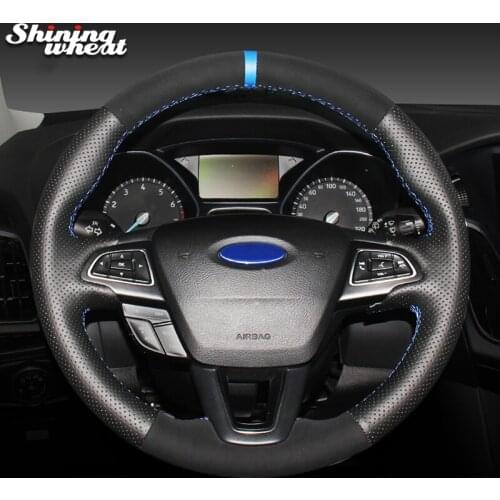 Shining wheat Genuine Leather Steering Wheel Cover for Ford Focus 3 2015-2018 Kuga 2016-2019 Escape C-MAX Ecosport 2018-2019
