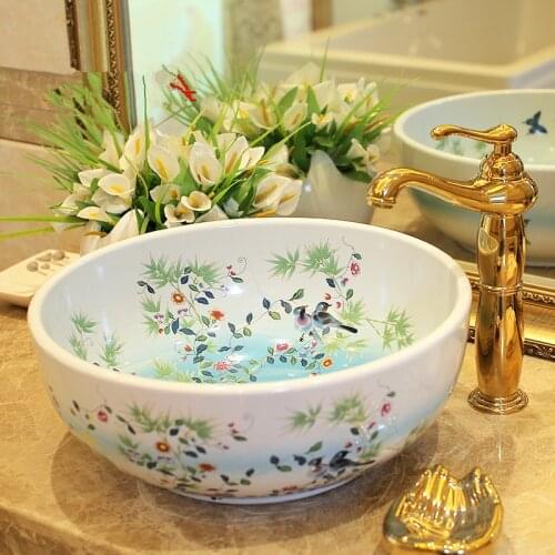 Europe Vintage Style Art wash basin Ceramic Counter Top Wash Basin Bathroom Sink round shape wash basins