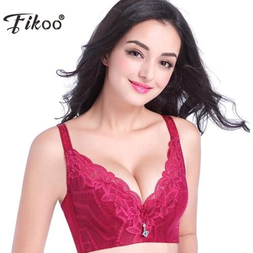 Fikoo Sexy Lace Bra Push Up Bra C D Cup Plus Size Women Underwear Brassiere Black Beige Pink