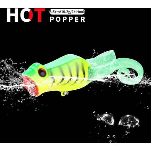 HENGJIA 1pcs Popper 55mm/10g Snakehead Topwater Frog Fishing Lure Soft Bass Artificial Bait