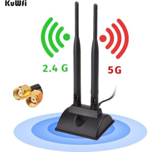 KuWfi External Wifi Antenna 6dBi Dual Band 2.4G&5G Magnetic Base RP-SMA Antenna for TP-LINK ASUS NETGEAR Linksys D-Link Router