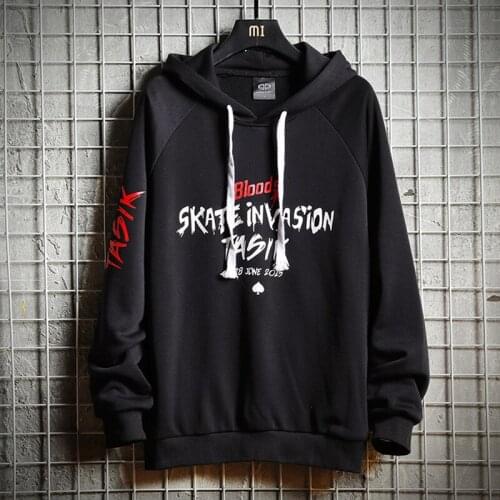 Letter Print Cotton Men Hip Hop Hoodie Autumn Black Funny Male Tops White Sweatshirt Harajuku Hooded Pullover Streetwear Coats