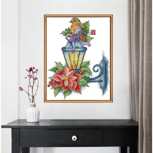 Bird on the lamp Cross Stitch Kits Easy Printed pattern canvas Flower Embroidery Needlework set Cartoon Cross-stitch Home Decor