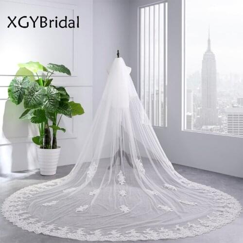 New Arrival Bridal Veil Long Applique One Layer Lace Edge White Cathedral Veil with Free Comb Wedding Veil for Bride