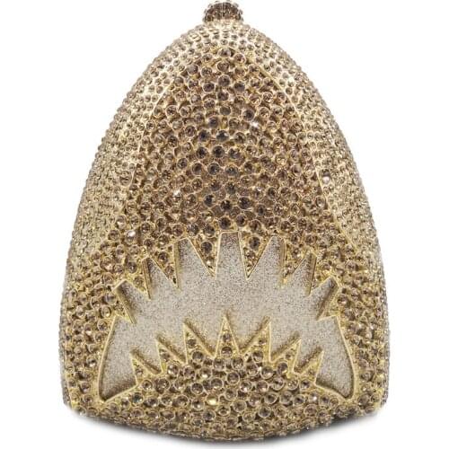 2021 New Fashion Gold Metal Rhinestone Purse Messenge Phone Case Elegant Women’s Clutch Purse Evening Crystal Diamond Handbags