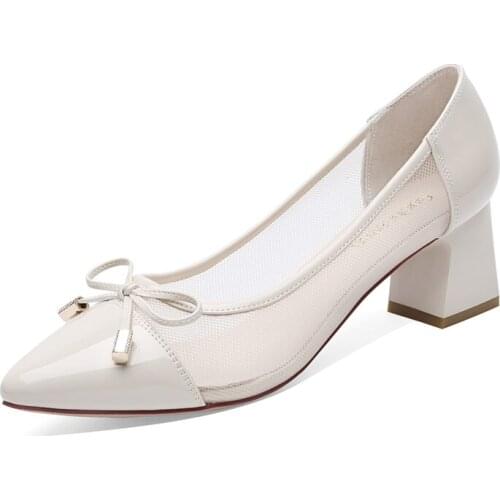 Pointed Thick Heel Shoes, Bow-Knot Decorated Solid Color WomenS Shoes, Waterproof Platform WomenS Shoes