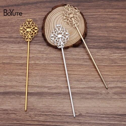 BoYuTe (10 Pieces/Lot) 30*37MM Filigree Welding 128*2.7MM Hair Stick Metal Brass Diy Hair Accessories