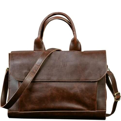 Retro Mens Briefcase Crazy Horse Leather Laptop Handbag Business Men Messenger Bags Leather Laptop travel Bag aktentas bolsos