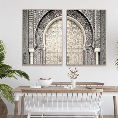 Ancient Morocco Door Print Poster Islamic Old Architecture Canvas Painting Muslim Wall Art Pictures Living Room Ramadan Decor