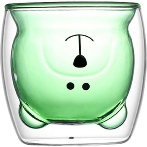 Transparent Cute Cartoon Bear Cat Deer Double Layer Heat Resistant Glass Mug 280ML Coffee Tea Water Cup Coffee Milk Mug