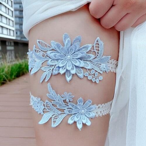 Sexy Bridal Thigh Ring Garter Ring 2 Pieces Wedding Garter Belt Navy White Embroidery Floral Fashion Lace Leg Ring Accessories