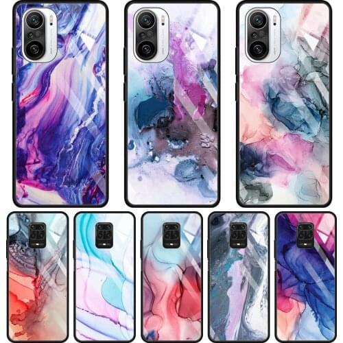 Glass Case for Xiaomi Redmi Note 9S 7 9 8 10 Pro Max 8T 9c 9A 9T Transparent Cover for Redmi K40 K30 K20 Art Geometry Marble