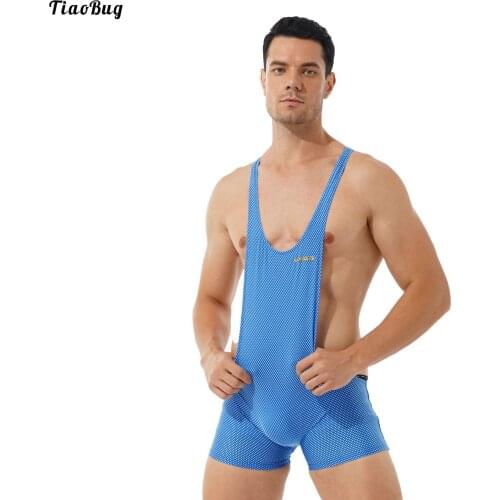 TiaoBug Men One-Piece Wrestling Singlet Swimming Bodysuit Fitness Sportswear Stretchy Sleeveless Skinny Jumpsuit Leotard