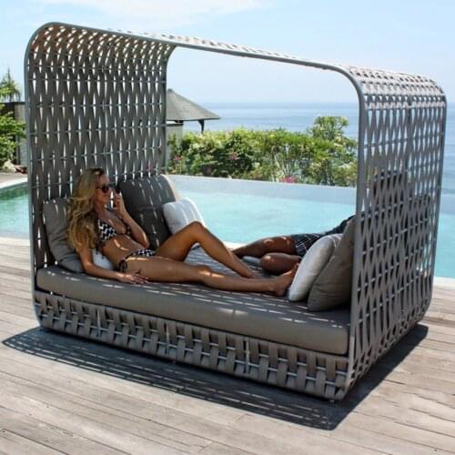 Outdoor rattan sofa creative designer villa courtyard rattan sofa outdoor large rattan sofa bed