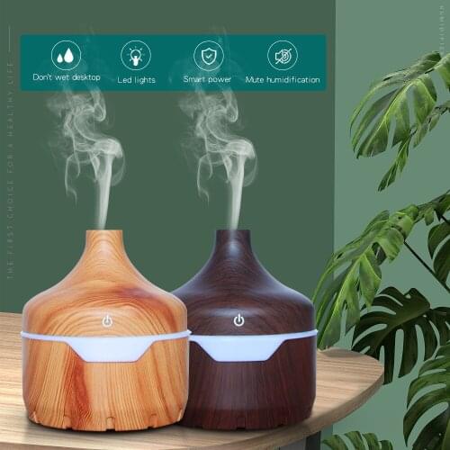 300ML USB Low Noise Wood Grain Humidifier Essential Oil Humidifier with 7 Gradient LED Lights of home bedroom office yoga