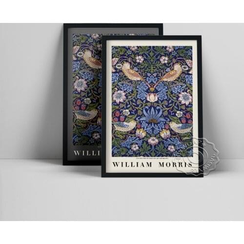 William Morris Exhibition Vintage Art Prints Museum Poster, Strawberry Thief Retro Canvas Painting, Gallery Wall Picture Decor