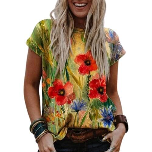 5XL Large Size Women Floral Print T Shirt Short Sleeve Oversized Ladies Tops Streetwear Casual O-Neck Loose Summer Tee 2021 New