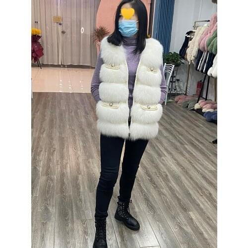 Women Real Fox Fur Short Waistcoat Women Fox Fur Vest Sleeveless Genuine Sheepskin Leather Real Fox Fur Gilet