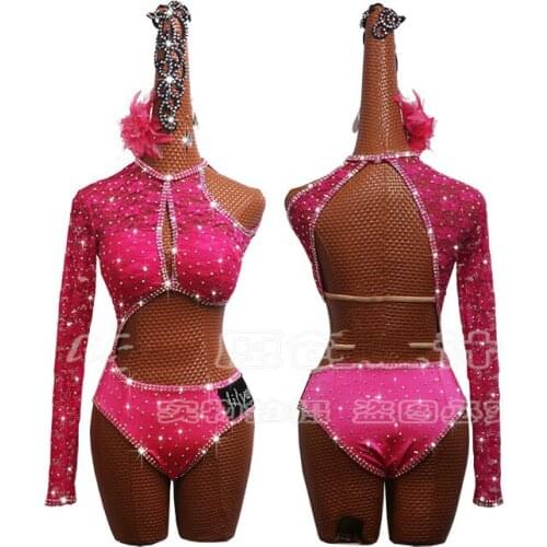 Salsa Dance Latin Dance Dress Performance Costume Pink High Split Asymmetrical Latin Skirt Competition Dancing Dress Women