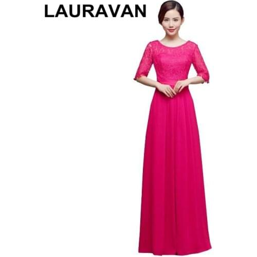Girls women sexy chiffon hot pink fuchsia chiffon dress for bridesmaid dresses half sleeved 2020 vestido de festa long gown