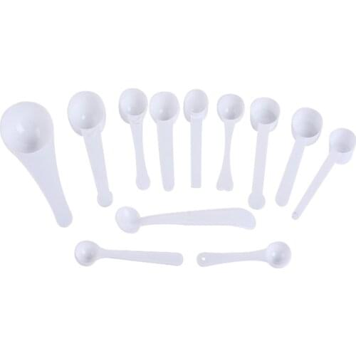 100pcs/lot 1g 2.5g 3g 4g 5g 10g Plastic Scoops Spoons For Food/Milk/Washing Powder/Medcine White Measuring Spoon