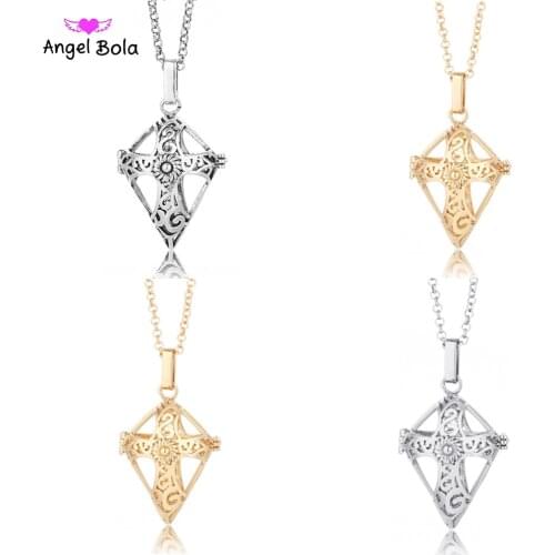 22.5mm Angel Bola Jewelry Cross Pendant DIY Harmony Caller Essential Oil Cage Locket for Women Chainl Necklace NL032
