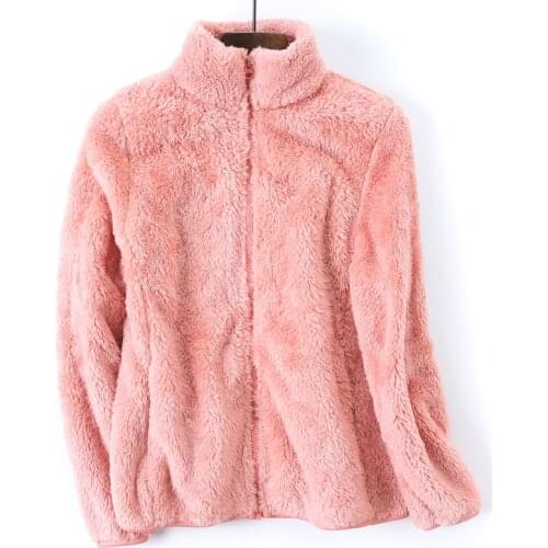 Coral Fleece Polar Fleece Double-sided Fleece Soft Warmth Thickening Outdoor Jacket Stand Collar Solid Color Ladies Zipper Coat